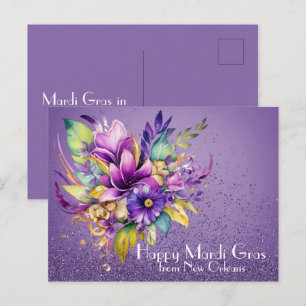 Cartão Postal Floral Happy Mardi Gras, de Nova Orleans