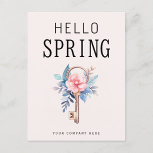 Cartão Postal Floral Hello Primavera Real Estate House Key