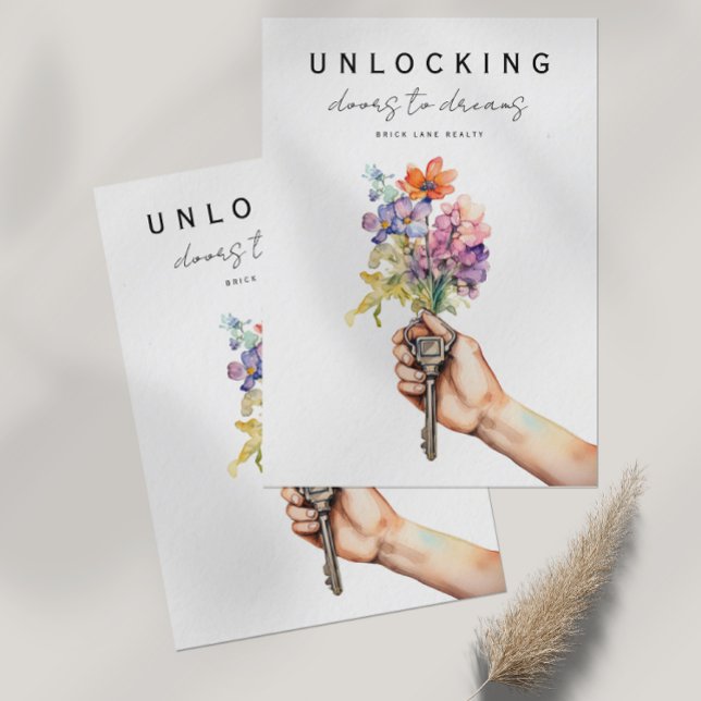 Cartão Postal Floral House Keys Marketing Imobiliário (Criador carregado)
