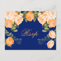 Floral laranja Bonito no Marinho azul