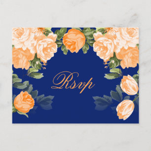 Cartão Postal Floral laranja Bonito no Marinho azul