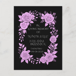 CARTÃO POSTAL FLORAL LAVENDER. IN LOVING MEMORY KEEPSAKE,