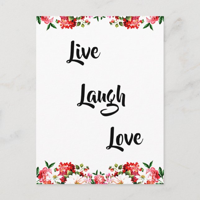 Cartão Postal Floral "Live, Laugh, Love" (Frente)