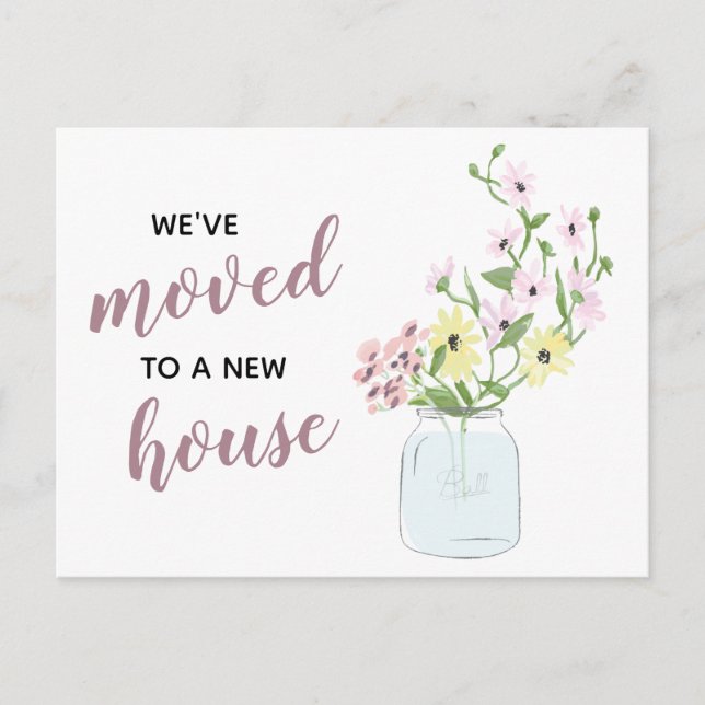 Cartão Postal Floral Mason Jar, Mudamos O Novo Endereço (Frente)