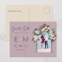 Cartão Postal Floral Mauve para Salvar a Data do C