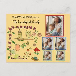 Cartão Postal Floral, Nature & Owl Felz pascoa 5 Fotos Colagem