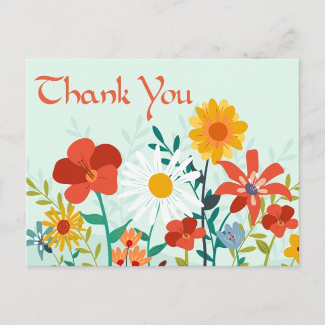 Cartão Postal Floral Obrigado A Mint Green Wildflower Postcard (Frente)