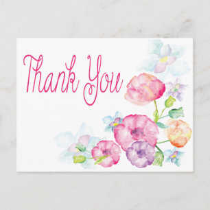 Cartão Postal Floral Obrigado Pink & Puro Watercolor Flower
