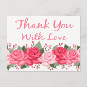 Cartão Postal Floral Obrigado Rosa Flores Rosa Amor Branco