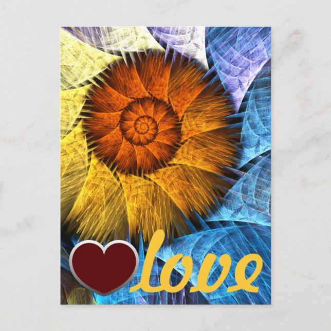 Cartão Postal Floral Orange Yellow Blue Abstrato Art Love (Frente)