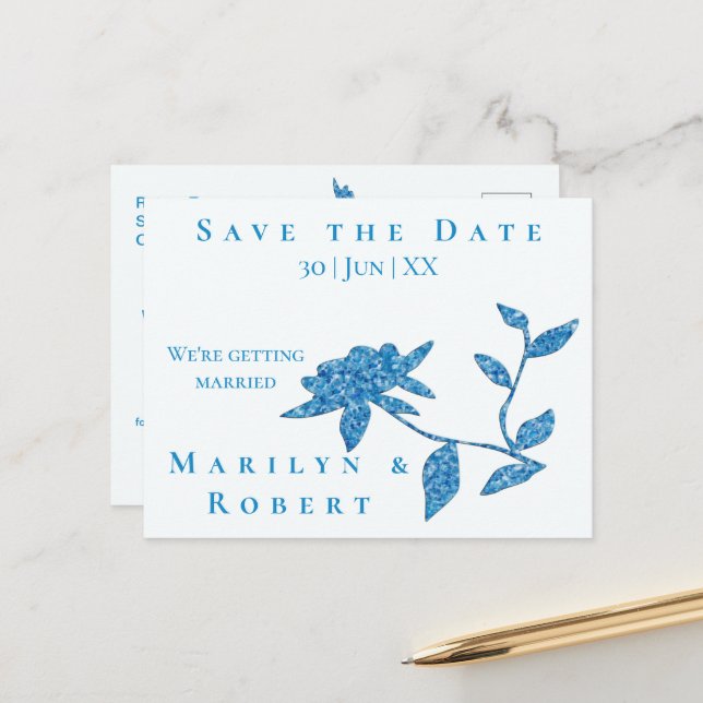 Cartão Postal Floral Peloroso Azul Oriental (Frente/Verso In Situ)