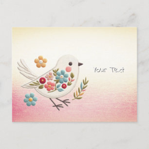 Cartão Postal Floral Pequeno Pássaro Branco