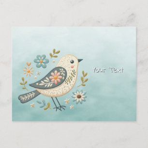 Cartão Postal Floral Pequeno Pássaro Verde