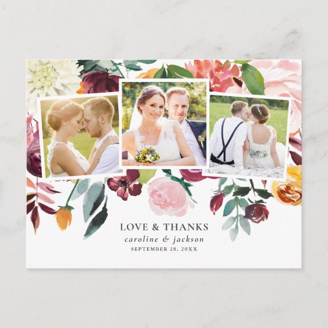 Cartão Postal Floral Photo Collage Obrigado (Frente)