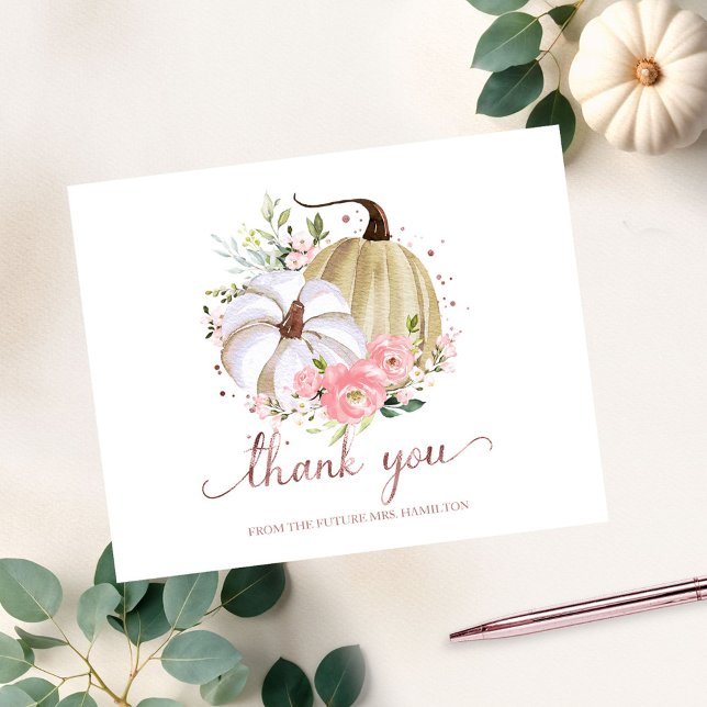 Cartão Postal Floral Pumpkin Fall Bridal Shower Thank You Postca (Criador carregado)