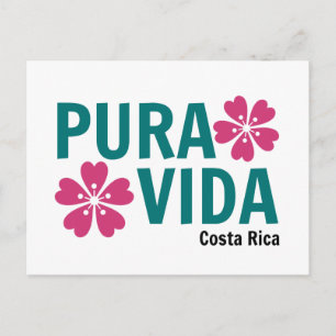 Cartão Postal Floral Pura Vida Rosa e Design Verde