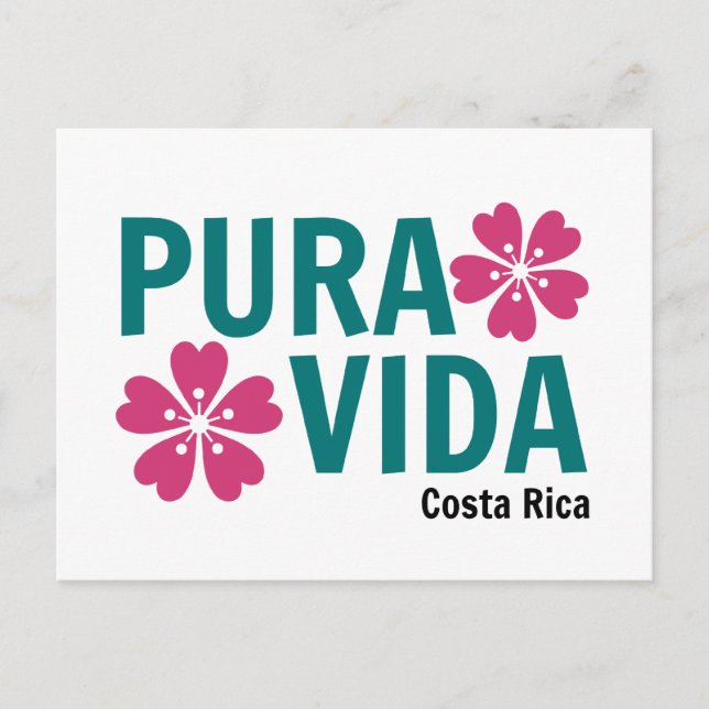 Cartão Postal Floral Pura Vida Rosa e Design Verde (Frente)