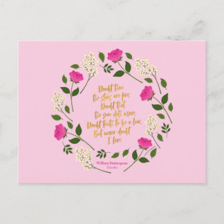 Cartão Postal Floral Puro Rosa William Shakespeare Nunca Duvide