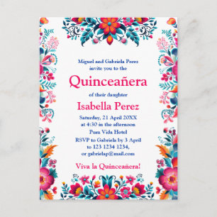 Cartão Postal Floral Quinceanera Branca Festa Mexicana Aniversár