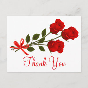 Cartão Postal Floral Red Obrigado Rosa Fllower - Amor De Casamen