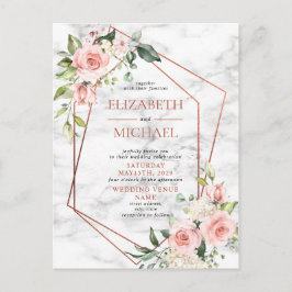 Cartão Postal Floral Rosa Mármore Geométrico Cobre