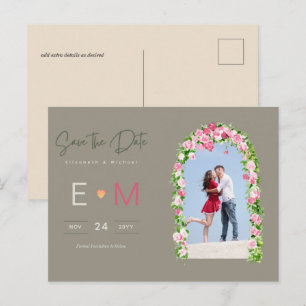 Cartão Postal Floral Rosa para Anúncio de Casament