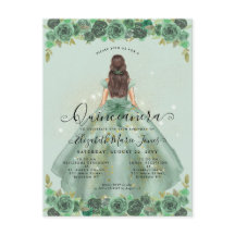 Floral Sage Green Glam Princess Quinceanera