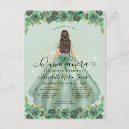 Cartão Postal Floral Sage Green Glam Princess Quinceanera
