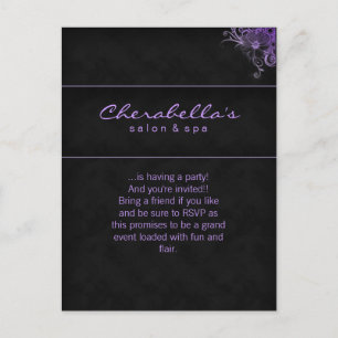 Cartão-postal Floral Salon Spa Convite Preto Roxo