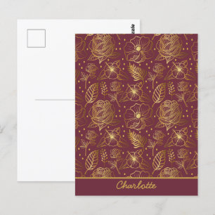 Cartão Postal Floral sem costura - flores douradas personalizada