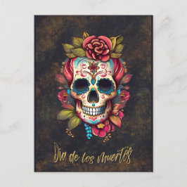 Cartão Postal Floral Sugar Skull Día de los Muertos Espanha