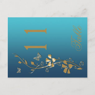 Cartão Postal Floral Teal e Dourado com Número de Tabela de Borb