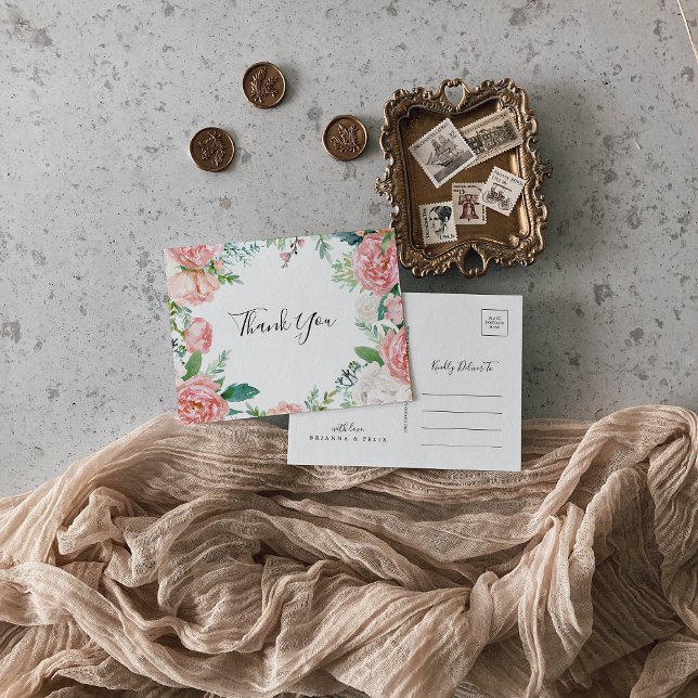 Cartão Postal Floral Tropical Ilustrada Obrigado (Criador carregado)