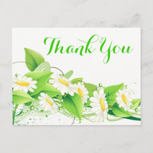Cartão Postal Floral Verde Obrigado Flores Brancas Disias Flores