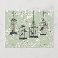 Floral Verde Suave Com Birdcages