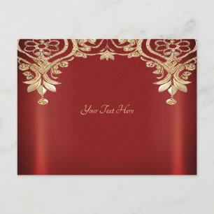 Cartão Postal Floral Vermelho Dourado Moderno