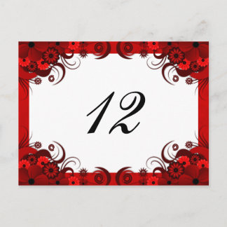 Cartão Postal Floral Vermelho nas Placas de Número da Tabela de