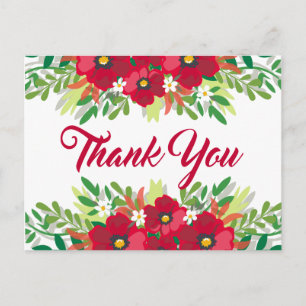 Cartão Postal Floral Vermelho Obrigado Flores De Borgonha
