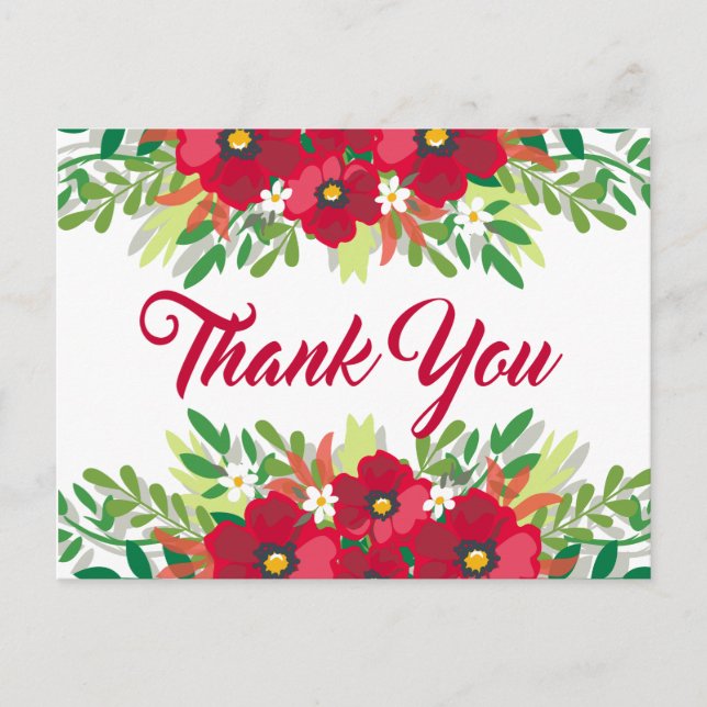 Cartão Postal Floral Vermelho Obrigado Flores De Borgonha (Frente)