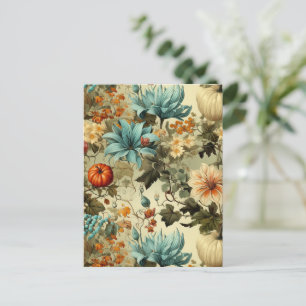 Cartão Postal Floral Vintage Abóbora Verde País