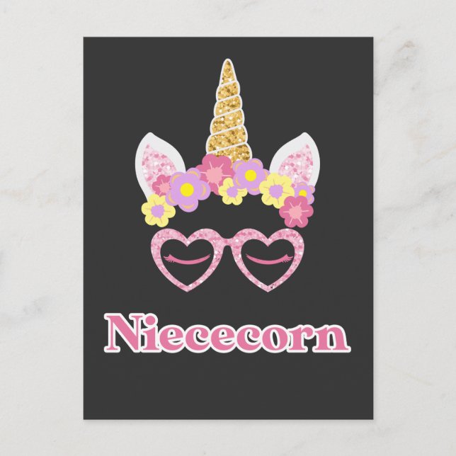 Cartão Postal Floral Wreath Heart Unicorn Niece (Frente)