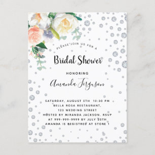 Cartão Postal Florals branco rosa chá de panela glamouroso