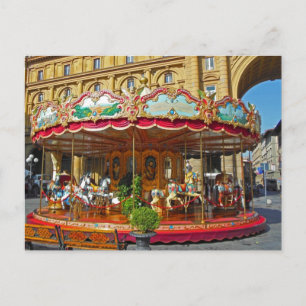 Cartão Postal Florence Itália Antique Carousel