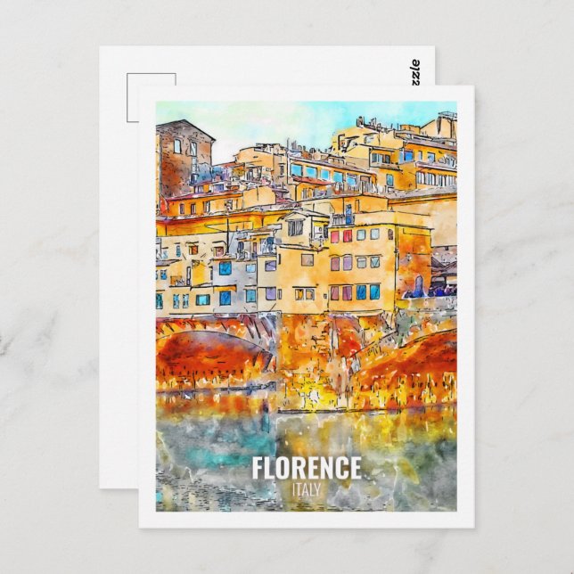 Cartão Postal Florence Italy Famous Viagem Watercolor Sketch (Frente/Verso)