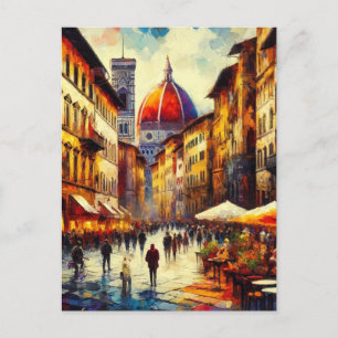 Cartão Postal Florence, rua Itália com pintura Duomo