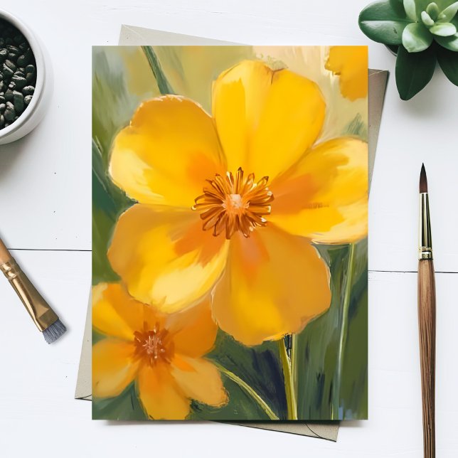 Cartão Postal Flores Amarelas Aquarela Flores de Primavera Pinta (Criador carregado)