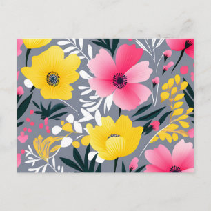 Cartão Postal Flores Amarelas E Rosa Vibrantes Nas Cinzas