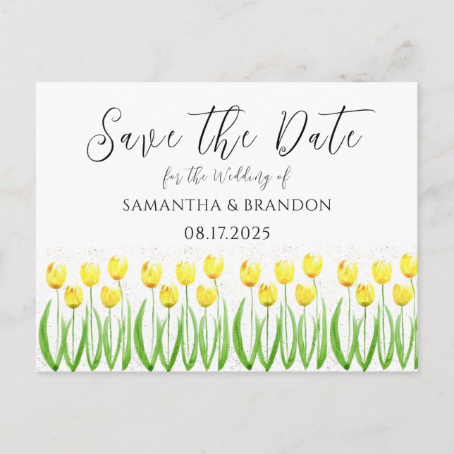 Cartão Postal Flores Amarelas Tulipas Flores Aquarelas Rústica F (Frente)