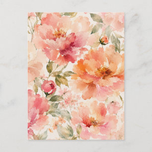 Cartão Postal Flores Aquecedoras Românticas de Verão em Aquarela