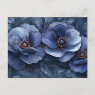 Cartão Postal Flores Azuis Elegantes com Detalhes Intrincados